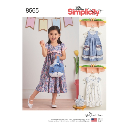 Laste Ruby Jean'i kleidid ja kotikesed, suurused: A (3-4-5-6-7-8), Simplicity Pattern #8565