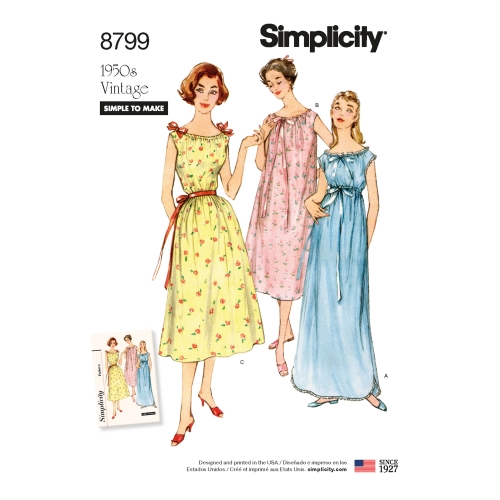Preilide vintage öösärgid, suurused: A (XS-S-M-L-XL), Simplicity Pattern # 8799