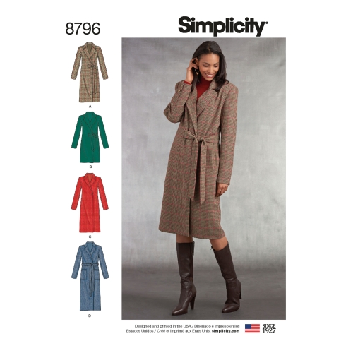Naiste ja väikesekasvuliste Petite-naiste voodriga mantel, Simplicity Pattern #8796