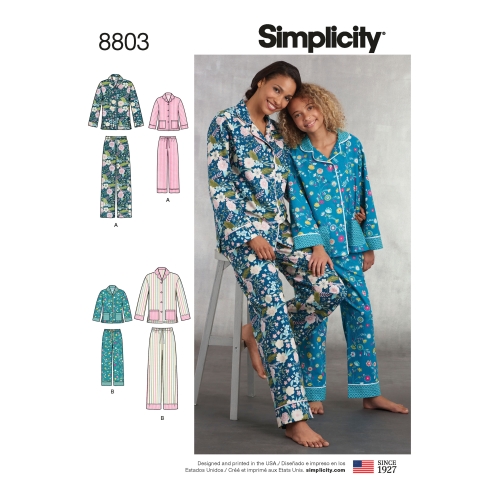 Tüdrukute ja preilide salongipükste ja särgi komplekt, suurused: A (S - L / XS - XL), Simplicity Pattern # 8803