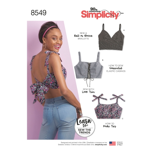 Naiste rinnahoidja-topid, suurused: A (XXS-XS-S-M-L-XL-XXL), Simplicity Pattern # 8549