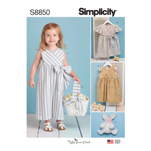 Mudilaste kleidid, kombinesoon, korv ja lelu, suurused: A (1/2-1-2-3-4), Simplicity Pattern #S8850