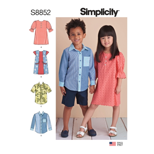 Laste kleidid ja särgid, suurused: A (3-4-5-6-7-8), Simplicity Pattern #S8852