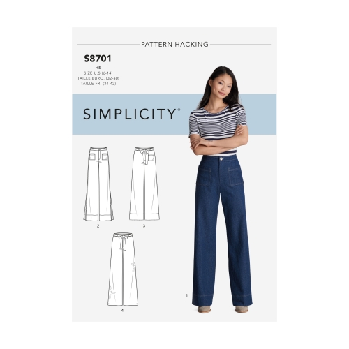 Naiste püksid disainihäki võimalustega, suurused, Simplicity Pattern #8701