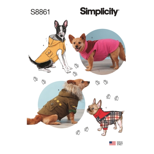 Koera mantlid, suurused: A (S-M-L), Simplicity Pattern #S8861