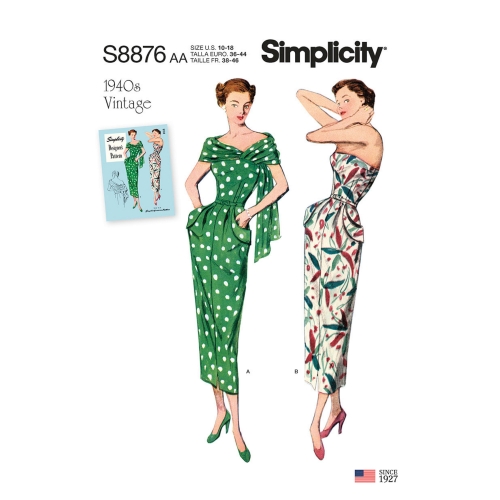 Naiste vintage kleit ja õlasall, Simplicity Pattern #S8876