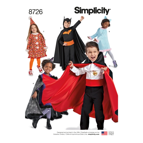 Lastekostüümid, suurused: A (3-4-5-6-7-8), Simplicity Pattern #8726