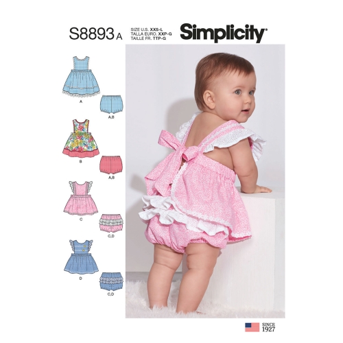 Väikelaste Pinafore-kleidid, suurused: A (XXS-XS-S-M-L), Simplicity Pattern #S8893