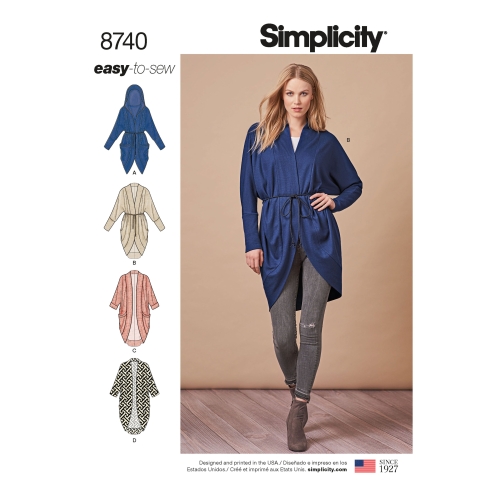 Naiste trikoo-kardigan, suurused: A (XS-S-M-L-XL), Simplicity Pattern # 8740