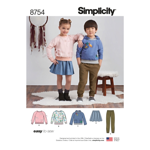 Laste püksid, seelik ja särgid, suurused: A (3-4-5-6-7-8), Simplicity Pattern #8754