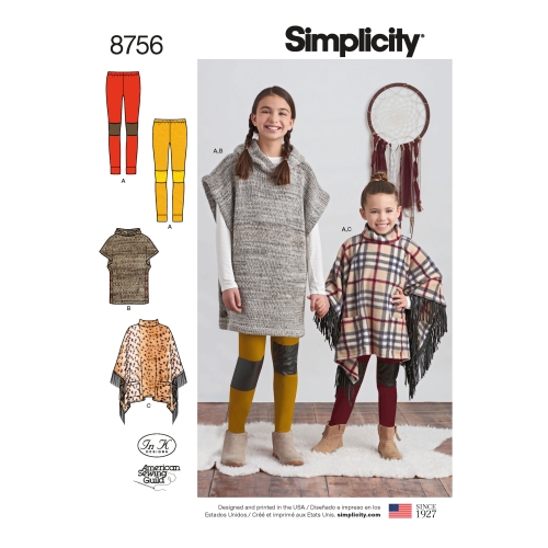 Laste ja tüdrukute pontšo ja retuusid, Simplicity Pattern #8756