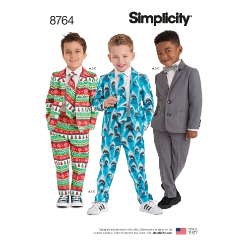 Poiste ülikond ja lipsud, suurused: A (3-4-5-6-7-8), Simplicity Pattern #8764