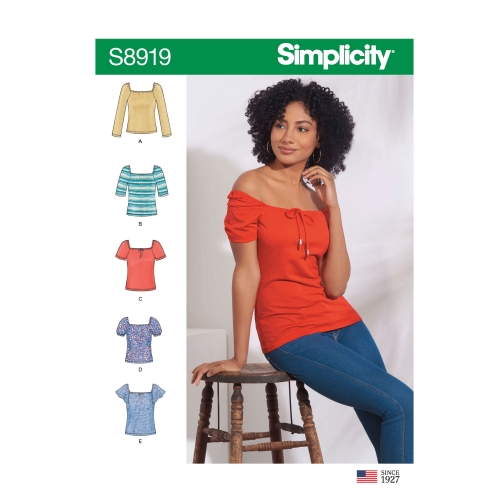 Naiste trikoo-topid, suurused: XXS-XS-S-M-L-XL-XXL, Simplicity Pattern #S8919