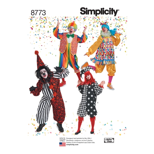Naiste, meeste ja teismeliste kostüümid, suurused: A (XS-S-M-L-XL), Simplicity Pattern # 8773