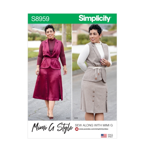Naiste ja Petite-naiste topp, seelik, ja vest, Simplicity Pattern #S8959