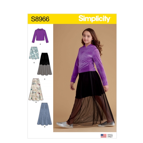 Tüdrukute seelikud ja trikoo topp suurused: 8-10-12-14-16, Simplicity Pattern #S8966