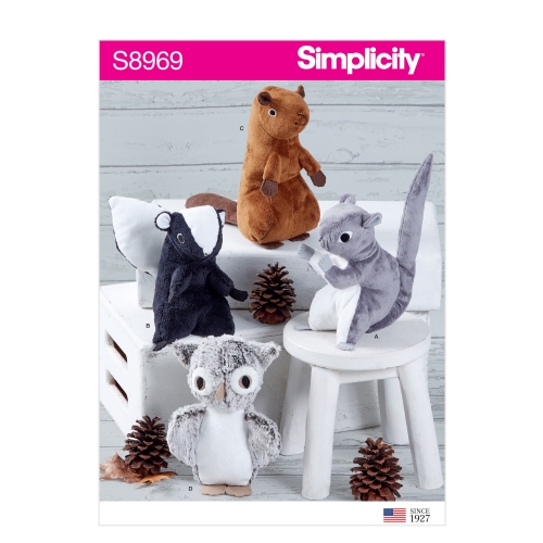 Topistäidetavad öökull, skunks, orav ja kobras, suurused: Ühes mõõdus, Simplicity Pattern #S8969