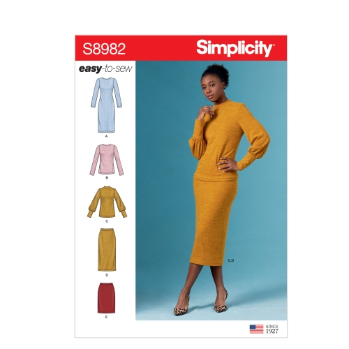 Naiste trikoo kaheosaline sviiter-kleit, topid, seelikud, Simplicity Pattern #S8982