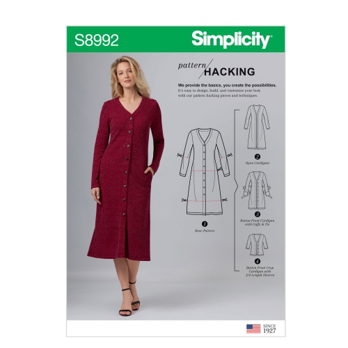 Naiste topid ja jakk lõikehäki võimalustega, suurused: XXS-XS-S-M-L-XL-XXL, Simplicity Pattern #S8992