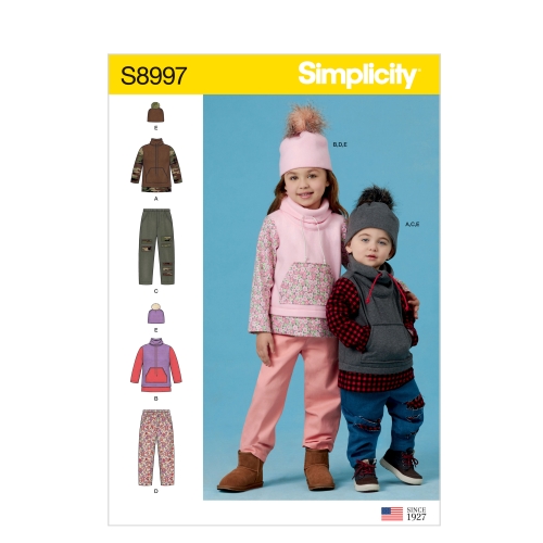 Mudilaste ja laste püksid, trikootopp ja müts, Simplicity Pattern #S8997