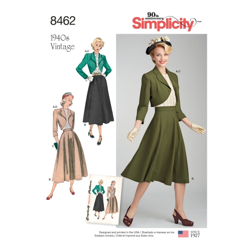 Naiste vintage 40'ndate pluus, särk ja voodriga bolerp, Simplicity Pattern #8462