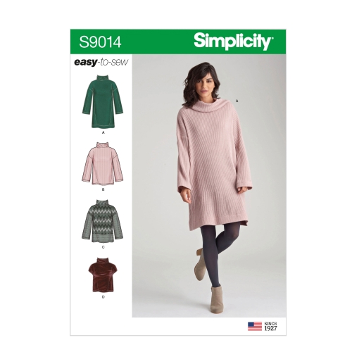 Naiste trikoo-topid variatsioonidega, suurused: A (XXS-XS-S-M-L-XL-XXL), Simplicity Pattern #S9014
