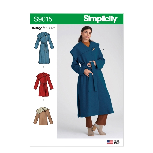 Naiste ja Petite-naiste vööga mantel, Simplicity Pattern #S9015