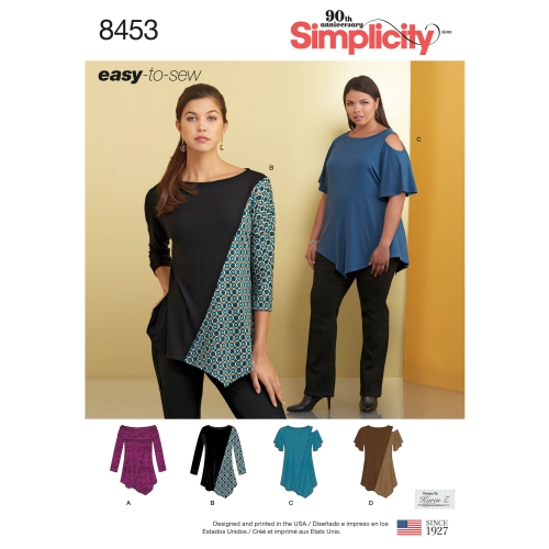 Naiste Seda-on-kerge-õmmelda trikootopid suurusedd XXS-XXL, Simplicity Pattern #8453