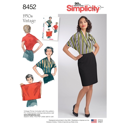 Naiste vintage 50'ndate pluus, suurused: A (S-M-L) Simplicity Pattern #8452