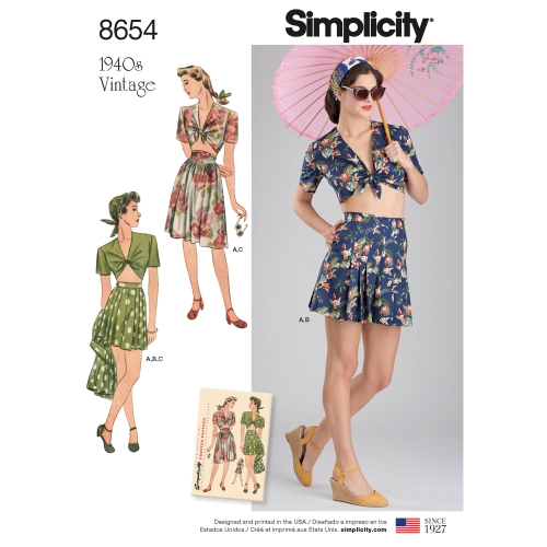 Vintage seelik, shortsid ja Tie topp Simplicity Pattern #8654