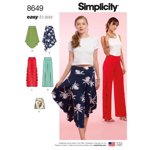 Naiste Easy to Sew trikoopüksid ja -seelikud, Simplicity Pattern #8649