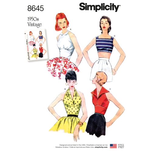 Naiste vintage topid, Simplicity 1950's Vintage Women’s' set of halters and sun top 8645
