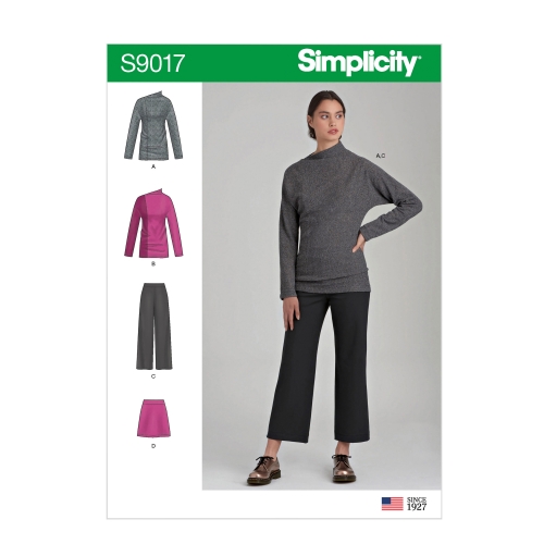 Naiste trikoo-topid, püksid ja seelik, Simplicity Pattern #S9017