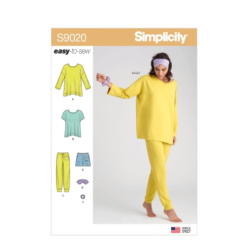 Naiste magamisriietus trikoo-topid, püksid, shortsid ja aksessuaarid, suurused: A (XXS-XS-S-M-L-XL-XXL), Simplicity Pattern #S9020