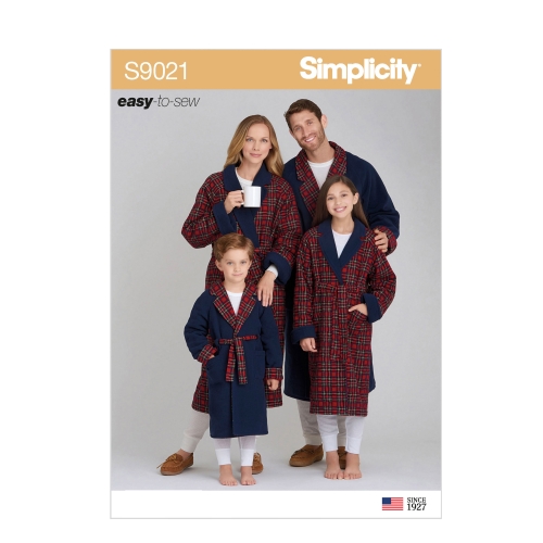 Laste, teismeliste ja täiskasvanute hommikumantel, suurused: A (XS - L / XS - XL), Simplicity Pattern #S9021