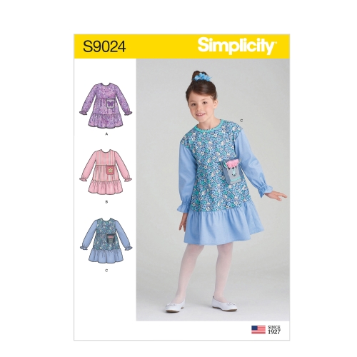 Laste kleit taskutega variatsioonidega, suurused: A (3-4-5-6-7-8), Simplicity Pattern #S9024
