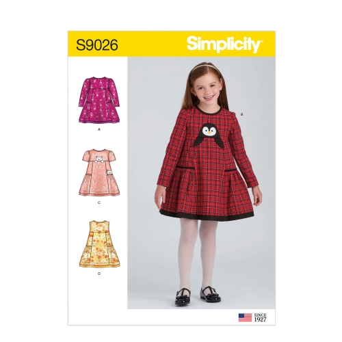 Laste kleit loomaaplikatsiooniga taskul, suurused: A (3-4-5-6-7-8), Simplicity Pattern #S9026