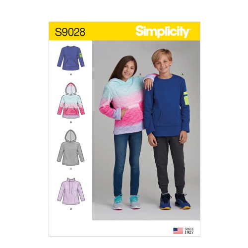 Tüdrukute ja poiste kapuutsiga pusad, suurused: A (8-10-12-14-16), Simplicity Pattern #S 9028