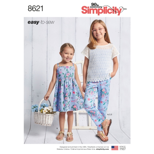 Laste ja tüdrukute kleit, top, püksid ja särgik, suurused: HH (3-4-5-6), Simplicity Pattern # 8621