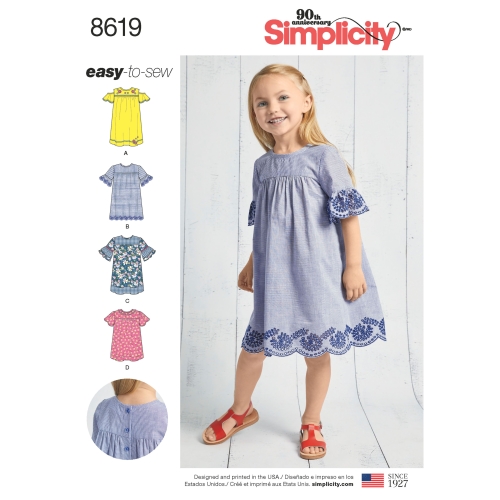 Laste Easy to Sew kleidid, suurused: A (3-4-5-6-7-8), Simplicity Pattern #8619