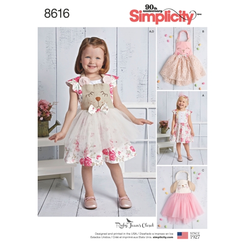 Mudilaste kleit ja põll Tutu, suurused: A (1 / 2-1-2-3-4), Simplicity Pattern # 8616
