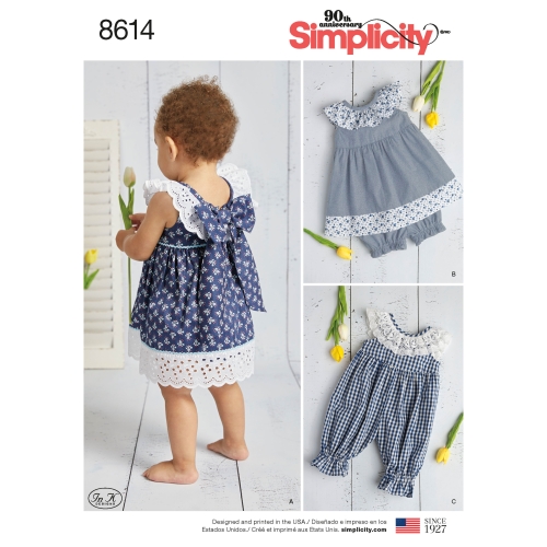 Beebide kleit, kombinesoon ja püksikud, suurused: A (XXS-XS-S-M-L), Simplicity Pattern #8614