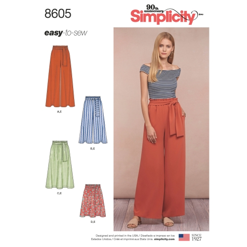 Naiste seelik ja püksid, suurused: A (XS-S-M-L-XL), Simplicity Pattern # 8605