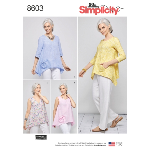 Naiste pullover topid - Elaine Heigl, suurused: A (XS-S-M-L-XL), Simplicity Pattern #8603