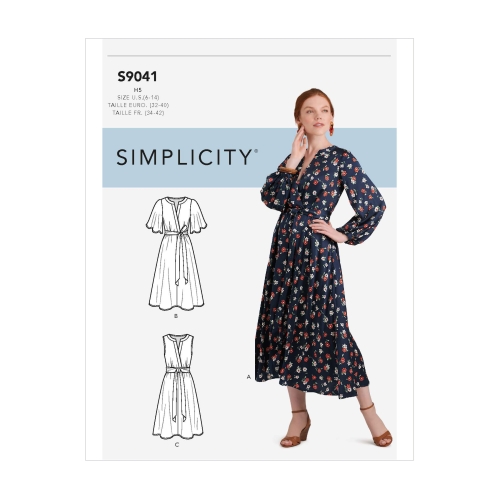 Naiste kleit lehviga ees kolmes pikkuses, Simplicity Pattern #S9041