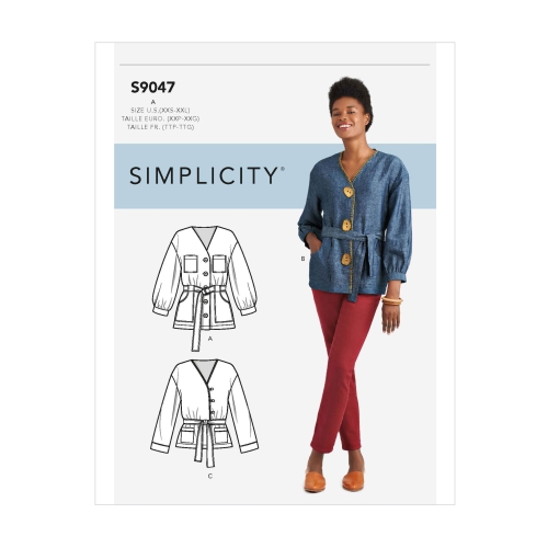 Naiste voodrita taljevööga jakk, suurused: A (XXS-XS-S-M-L-XL-XXL), Simplicity Pattern #S9047