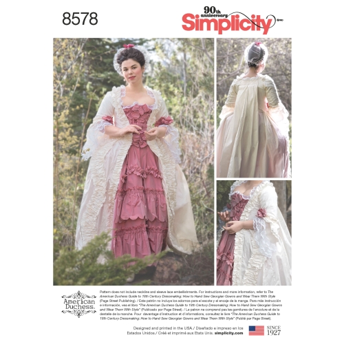 18. sajandi kleit, suurused: D5 (4-6-8-10-12), Simplicity Pattern # 8578