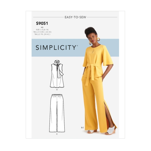 Naiste topid, vöö, sall ja püksid, Simplicity Pattern #S9051