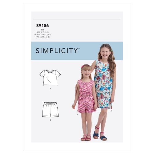Laste ja tüdrukute topp, shortsid, kleit ja kombinesoon, Simplicity Pattern #S9156