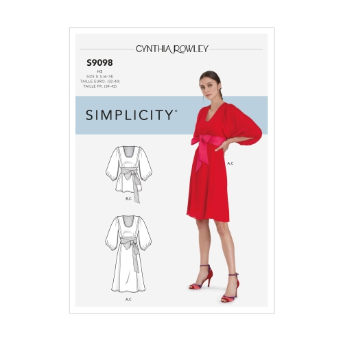 Naiste kleit ja vööga topp, Simplicity Pattern #S9098